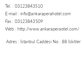 Ankara Pera Hotel iletiim bilgileri